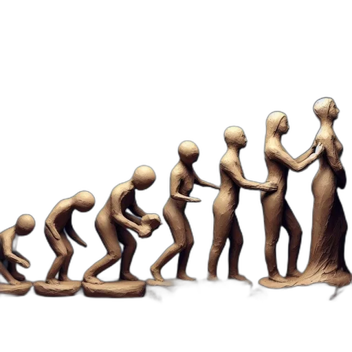 concept art, 3d render, array, clay, plastic, figurines, illustrates, progression transparent PNG cut-out