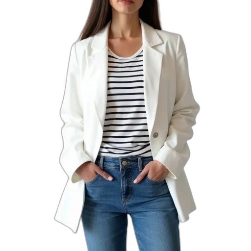 jacket, staff, monochrome, person, wearing, white, blazer, striped transparent PNG cut-out