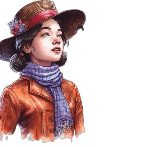 hat, jacket, face, photorealistic, watercolor, concept art, fantasy art, snow transparent PNG cut-out