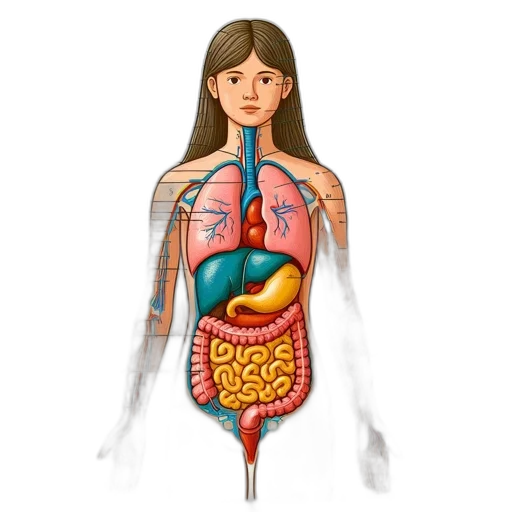 food, jewelry, anatomical, illustration, female, body, labeled, digestive transparent PNG cut-out