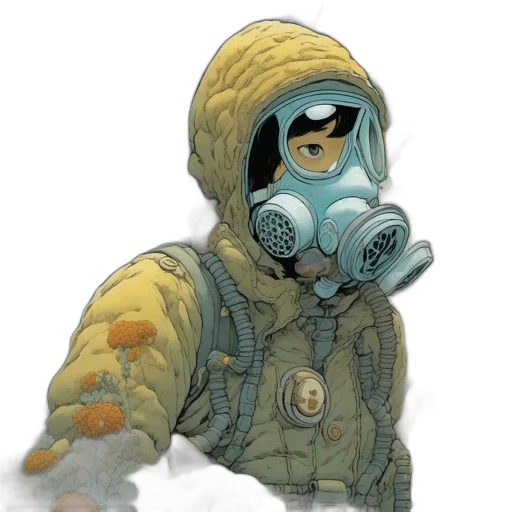 mask, jacket, creature, face, concept art, watercolor, comic book art, 3d render transparent PNG cut-out