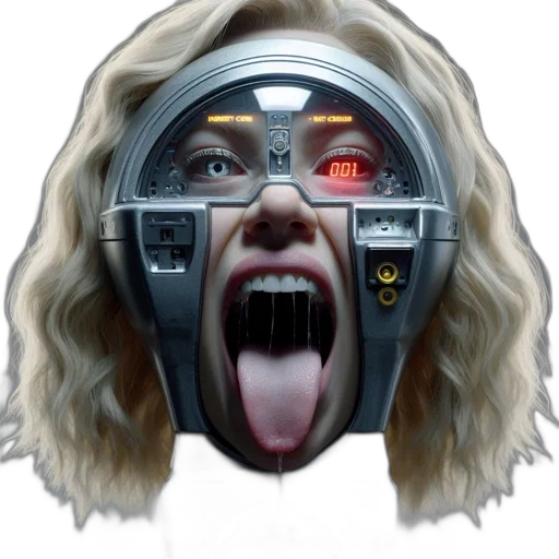 face, mask, robot, creature, concept art, cyberpunk, comic book art, photorealistic transparent PNG cut-out