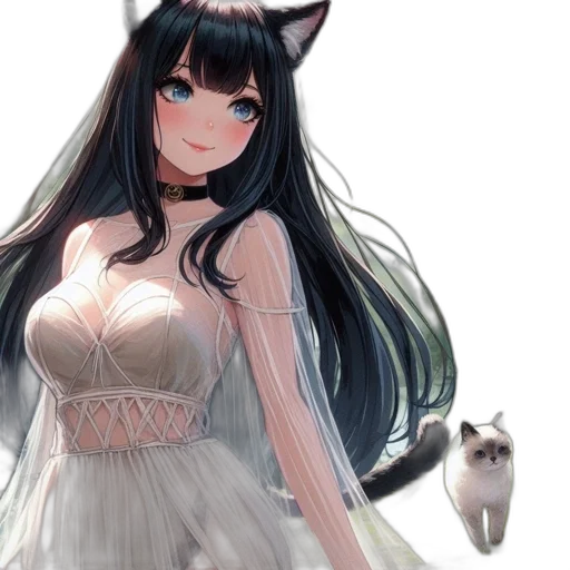 dress, animal, creature, anime, fantasy art, concept art, pixel art, monochrome transparent PNG cut-out