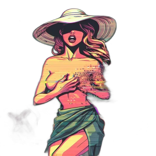 dress, hat, watercolor, comic book art, vaporwave, concept art, beach, fire transparent PNG cut-out