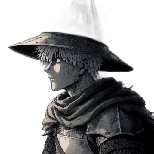 hat, mask, staff, sword, fantasy art, concept art, comic book art, anime transparent PNG cut-out