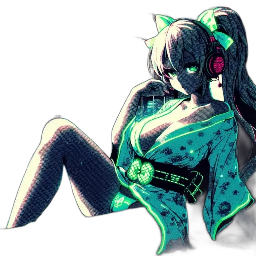 dress, robot, mask, concept art, cyberpunk, anime, fantasy art, neon lights transparent PNG cut-out