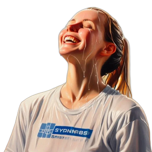 face, staff, photorealistic, woman, enjoys, splash, water, while transparent PNG cut-out