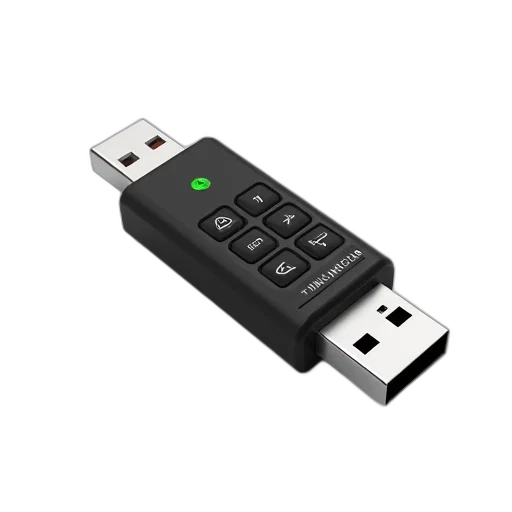3d render, black, usb, flash, drive, silver, connector, inserted transparent PNG cut-out