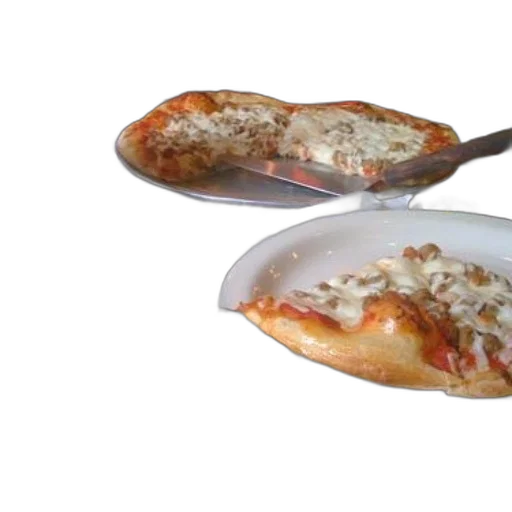 food, 3d render, photorealistic, laptop, sits, next, plate, pizza transparent PNG cut-out