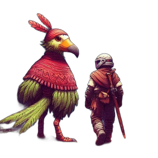 animal, staff, concept art, fantasy art, pixel art, 3d render, red, colorful transparent PNG cut-out