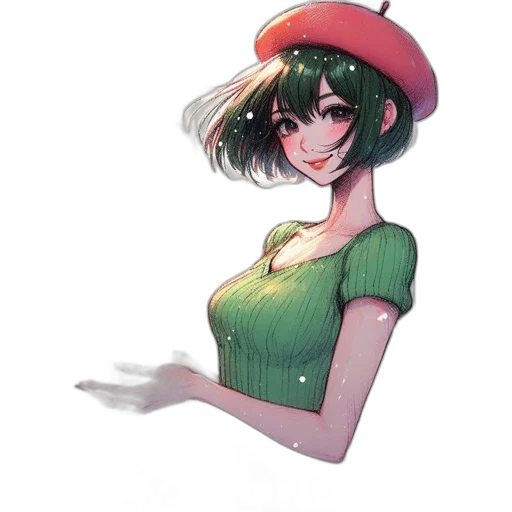 hat, dress, flower, staff, watercolor, anime, concept art, fantasy art transparent PNG cut-out
