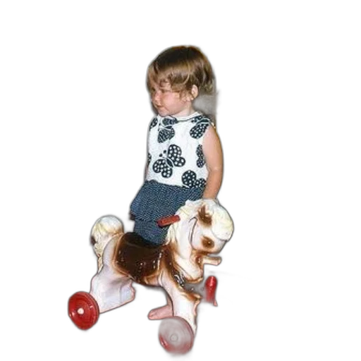 hair, dress, photorealistic, 3d render, child, rides, toy, horse transparent PNG cut-out