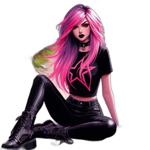 hair, comic book art, concept art, fantasy art, cyberpunk, neon lights, neon, dark transparent PNG cut-out