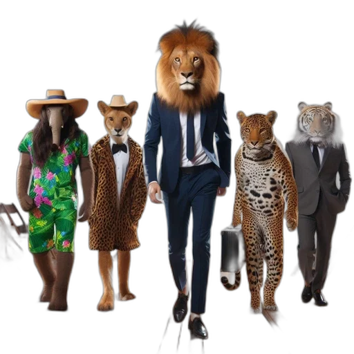 animal, concept art, 3d render, cartoon, anthropomorphic, animals, formal, wear transparent PNG cut-out