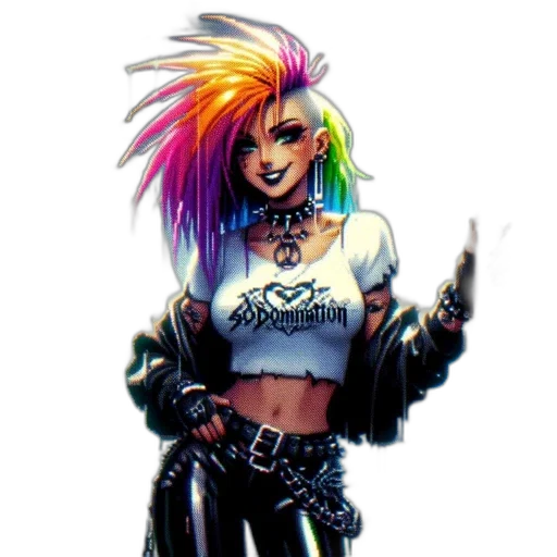 jacket, staff, hair, cyberpunk, concept art, comic book art, fantasy art, neon transparent PNG cut-out