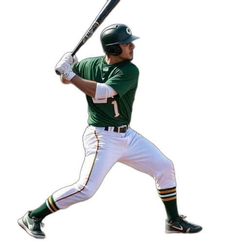 baseball, player, green, white, uniform, swinging, bat, home transparent PNG cut-out