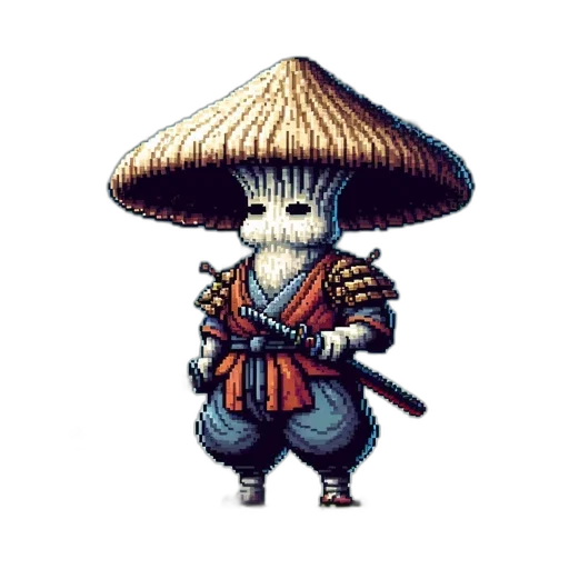 mask, staff, hat, umbrella, pixel art, concept art, fantasy art, 3d render transparent PNG cut-out