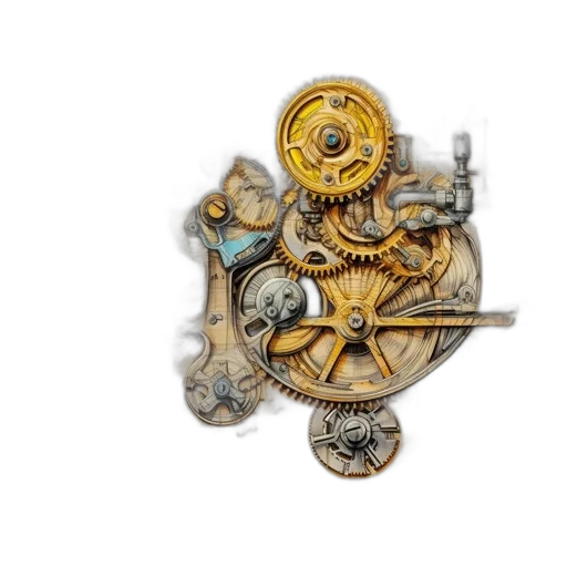 jewelry, elaborate, sketch, complex, machine, gears, cogs, levers transparent PNG cut-out
