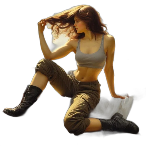photorealistic, concept art, fantasy art, oil painting, earth tones, golden, young, woman transparent PNG cut-out