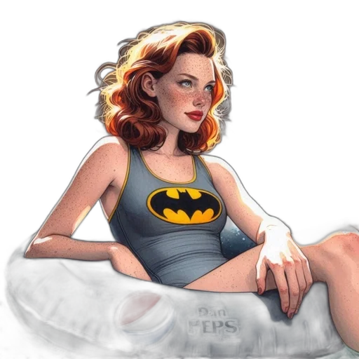 comic book art, concept art, photorealistic, cartoon, woman, red, hair, wearing transparent PNG cut-out