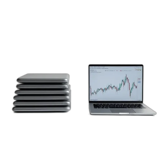 laptop, screen, displaying, graph, open, white, surface, next transparent PNG cut-out
