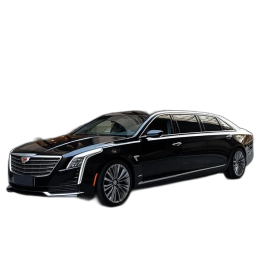 car, black, cadillac, limo, parked, front, building transparent PNG cut-out