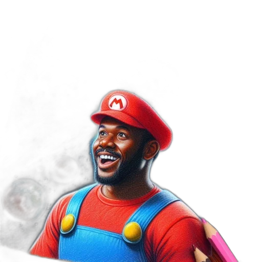 concept art, comic book art, pixel art, fantasy art, man, dressed, mario, surrounded transparent PNG cut-out