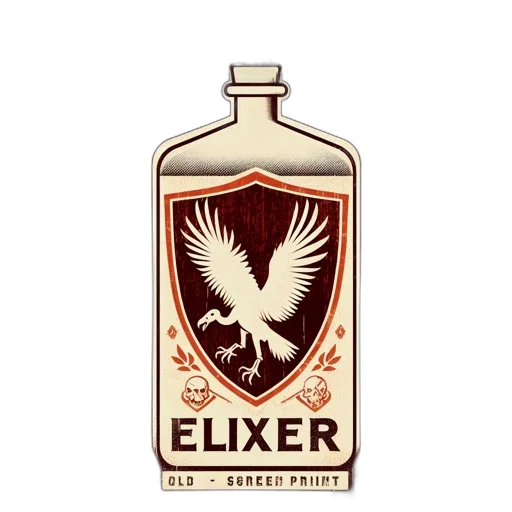 bottle, pixel art, 3d render, vintage-style, poster, label, features, large transparent PNG cut-out