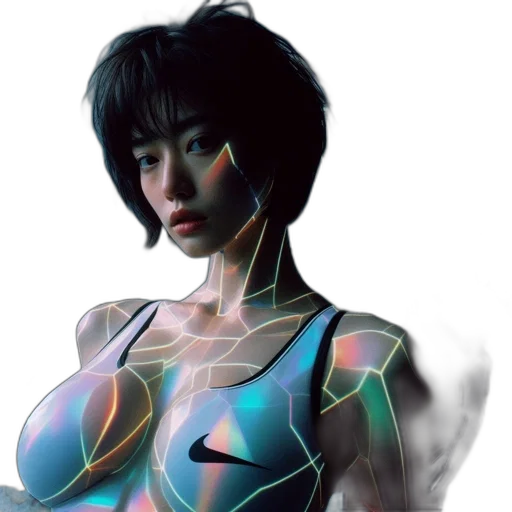robot, dress, cyberpunk, concept art, pixel art, photorealistic, neon lights, outer space transparent PNG cut-out