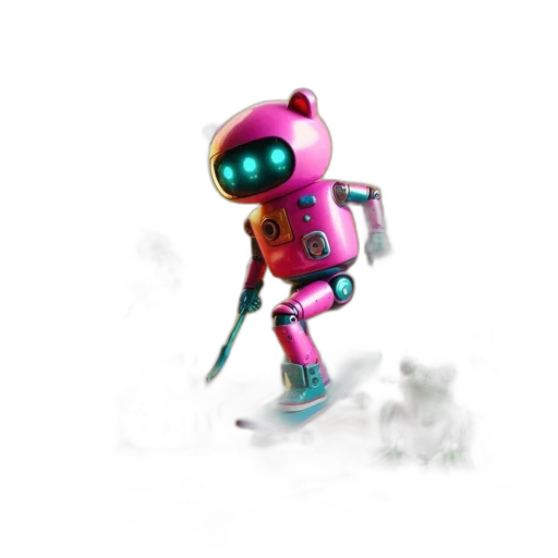robot, creature, staff, weapon, 3d render, concept art, pixel art, cyberpunk transparent PNG cut-out
