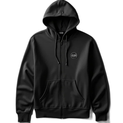 jacket, 3d render, dark, monochrome, black, hoodie, zipper, small transparent PNG cut-out