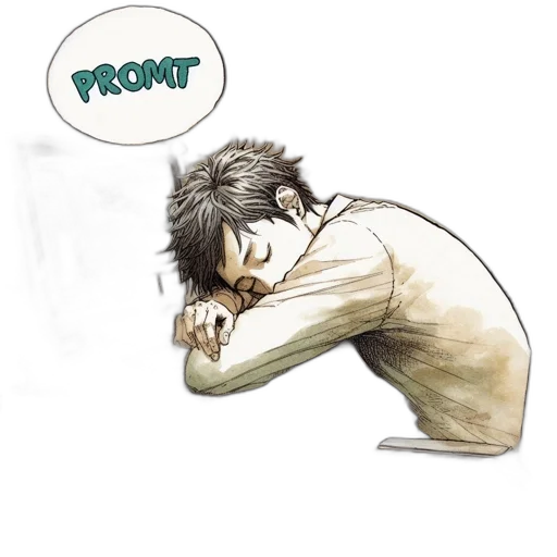 comic book art, concept art, watercolor, photorealistic, young, man, sleeps, cluttered transparent PNG cut-out