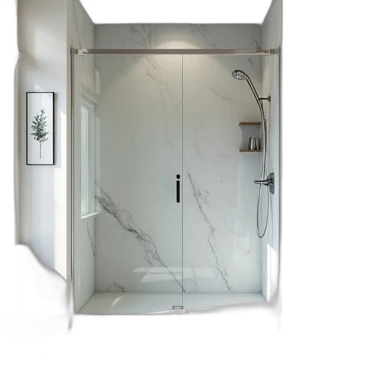 3d render, photorealistic, modern, bathroom, large, walk-in, shower, featuring transparent PNG cut-out