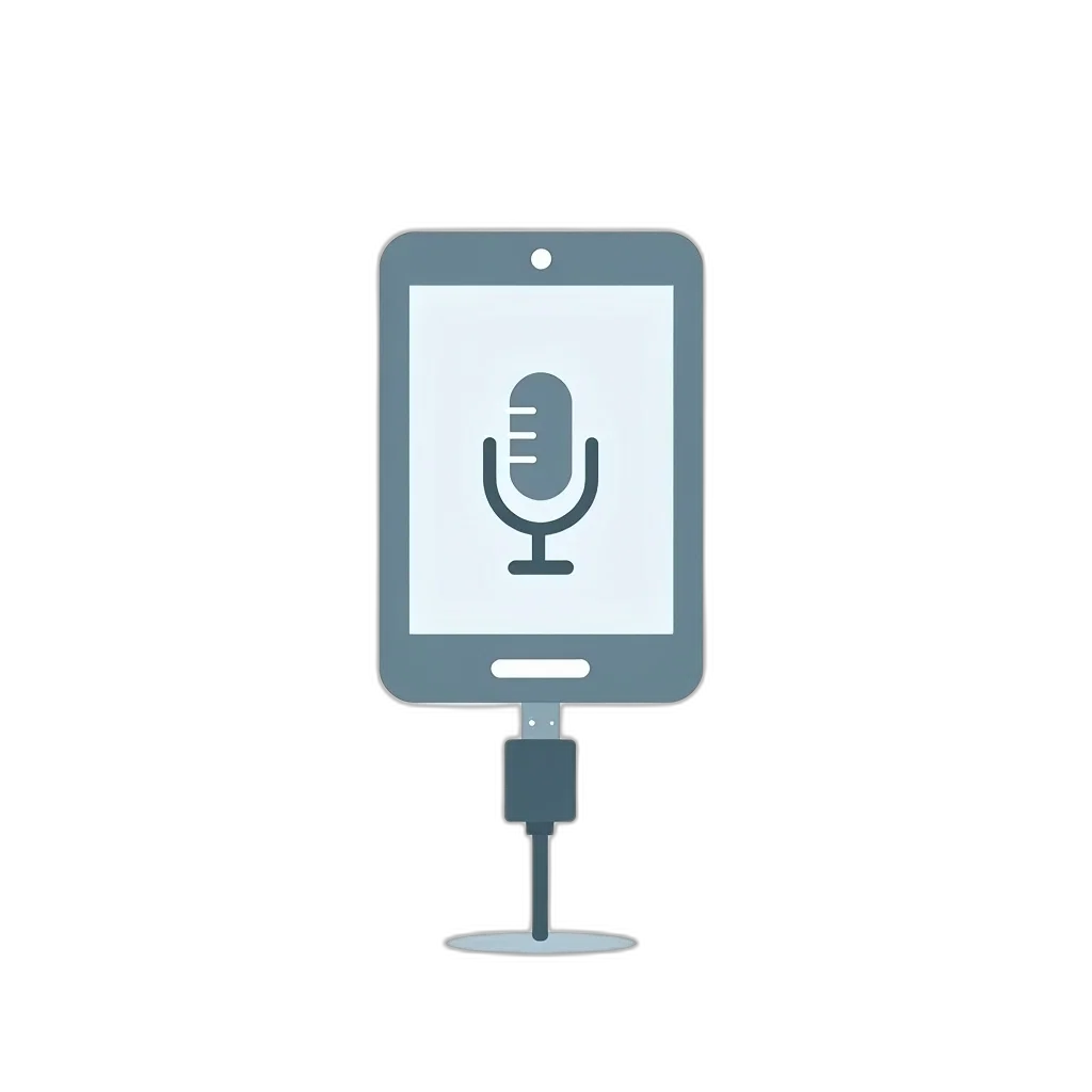 stylized, illustration, smartphone, microphone, icon, above, connected, charging transparent PNG cut-out