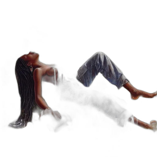 hair, concept art, photorealistic, 3d render, fog, fire, woman, lies transparent PNG cut-out