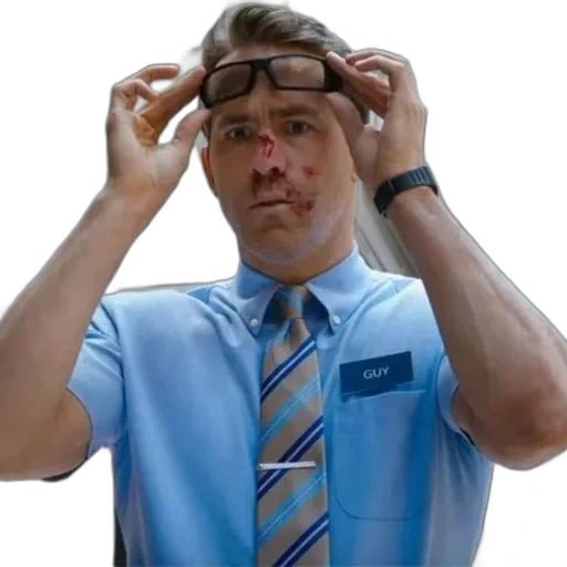 staff, face, mask, man, blue, shirt, tie, name transparent PNG cut-out