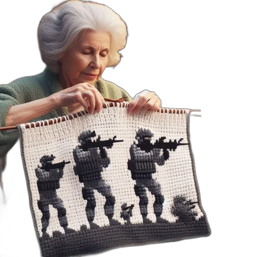 concept art, elderly, woman, works, diligently, knitting, project, featuring transparent PNG cut-out