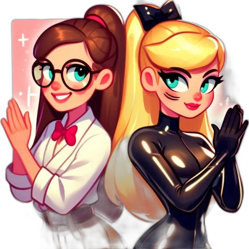 cartoon, pixel art, concept art, anime, two, animated, female, characters transparent PNG cut-out