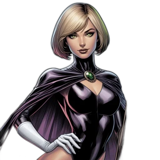 comic book art, concept art, fantasy art, female, character, purple, bodysuit, green transparent PNG cut-out
