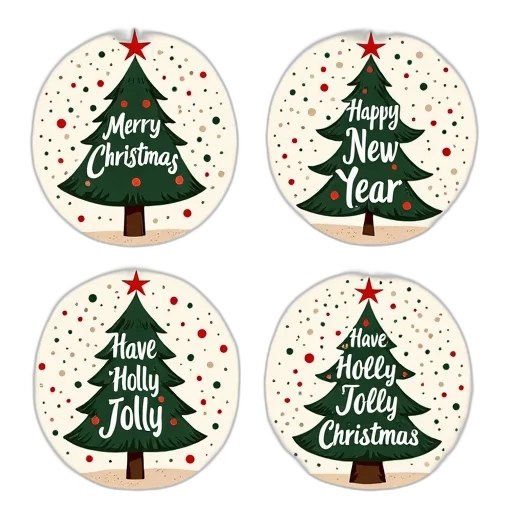 collection, four, festive, christmas-themed, illustrations, each, featuring, stylized transparent PNG cut-out