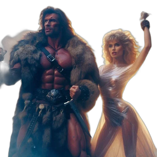concept art, fantasy art, comic book art, 3d render, two, individuals, muscular, man transparent PNG cut-out