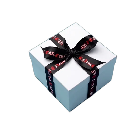 jewelry, food, 3d render, white, box, black, ribbon, tied transparent PNG cut-out