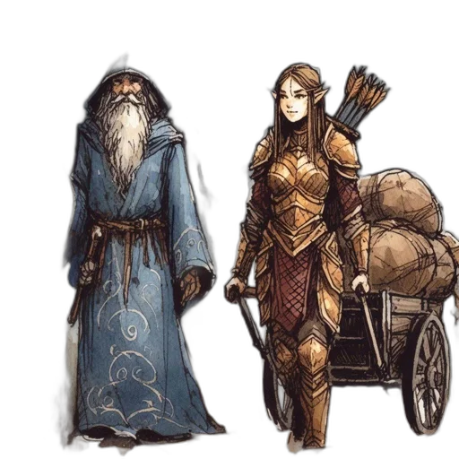 fantasy art, concept art, pixel art, comic book art, golden, earth tones, blue, elderly transparent PNG cut-out