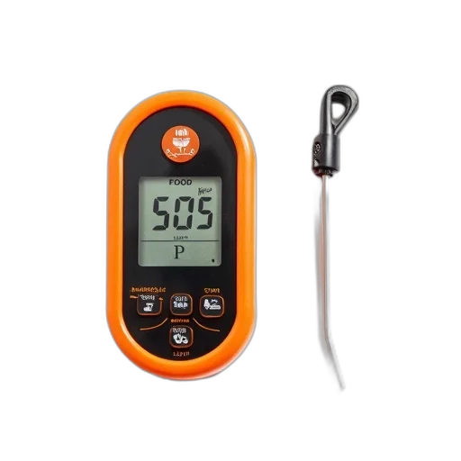 digital, thermometer, orange, black, design, displayed, white, background transparent PNG cut-out