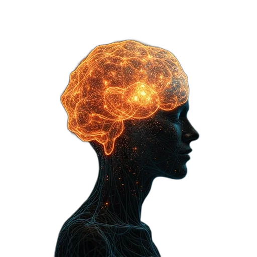 crown, face, mask, hair, concept art, photorealistic, 3d render, fire transparent PNG cut-out