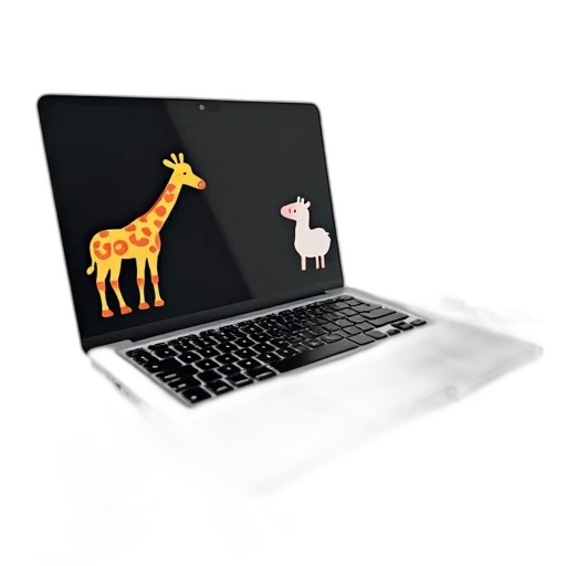 animal, 3d render, silver, laptop, colorful, giraffe, sticker, left transparent PNG cut-out