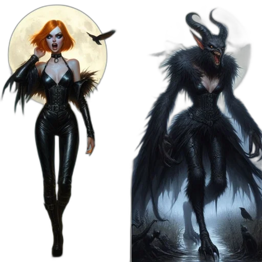 concept art, fantasy art, comic book art, dark, monochrome, two, contrasting, scenes transparent PNG cut-out
