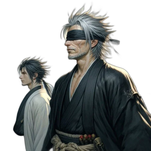 concept art, fantasy art, comic book art, anime, monochrome, two, contrasting, figures transparent PNG cut-out