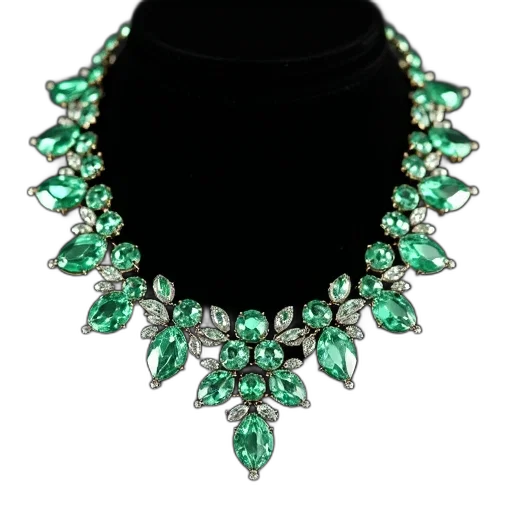 jewelry, crown, green, necklace, made, white, iridestones, black transparent PNG cut-out