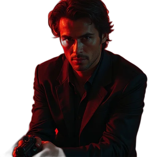 jacket, face, weapon, staff transparent PNG cut-out